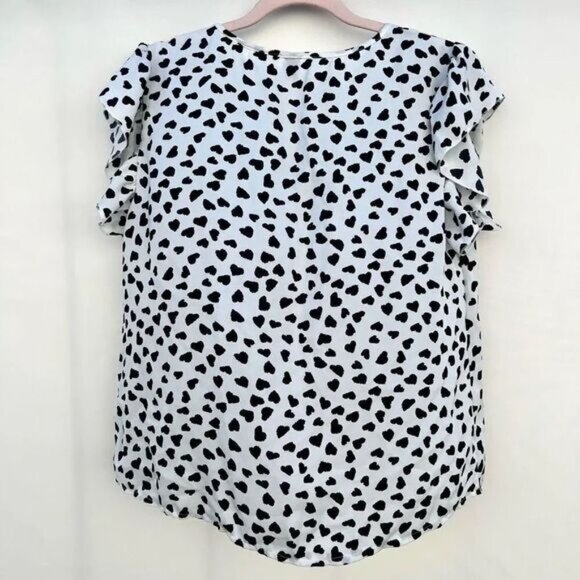 Shein Curve Blouse Size 0XL Hearts print Ruffled sleeves Black and White - Picture 4 of 4